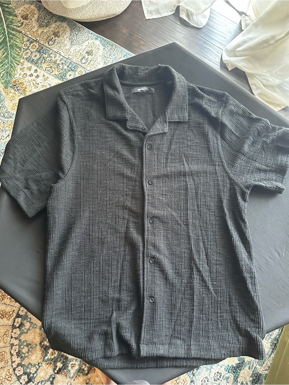 Fashion Nova Men's Black Textured Button Down Shirt